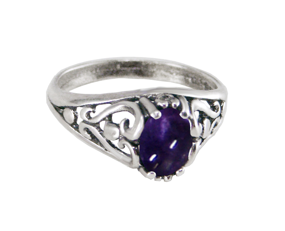 Sterling Silver Filigree Ring With Iolite Size 8